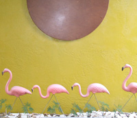 Pink Flamingos, card table sculpture