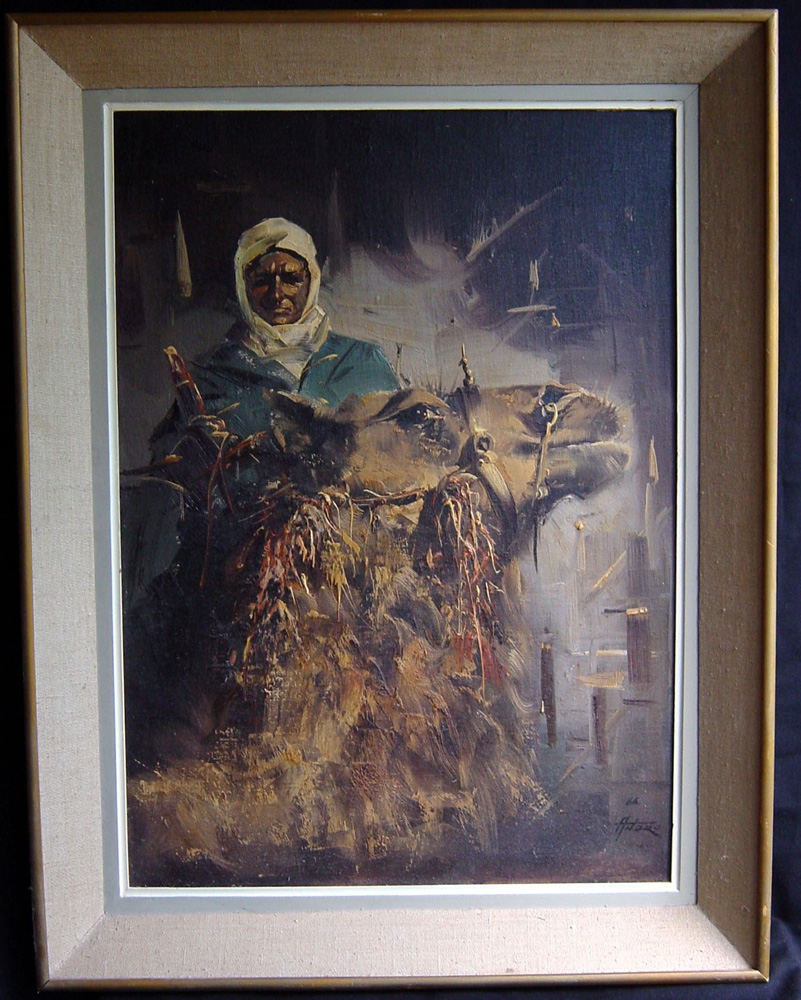 Painting by Andro of Bedouin man with camel