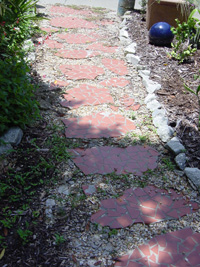 Recycled tile and concrete used as garden steps