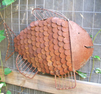 Indian recycled iron fish garden sculpture