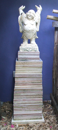 Recycled stacked sample tiles garden pedestal