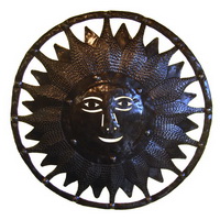 Sun face recycled oil drum carving from Haiti