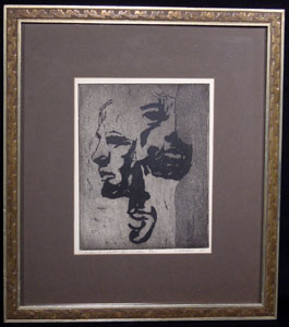 Framed etching by C. Rouhier, 1968